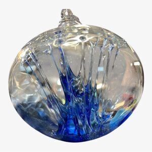 Signed R. Foster Handblown Glass Kugel – Blue Burst